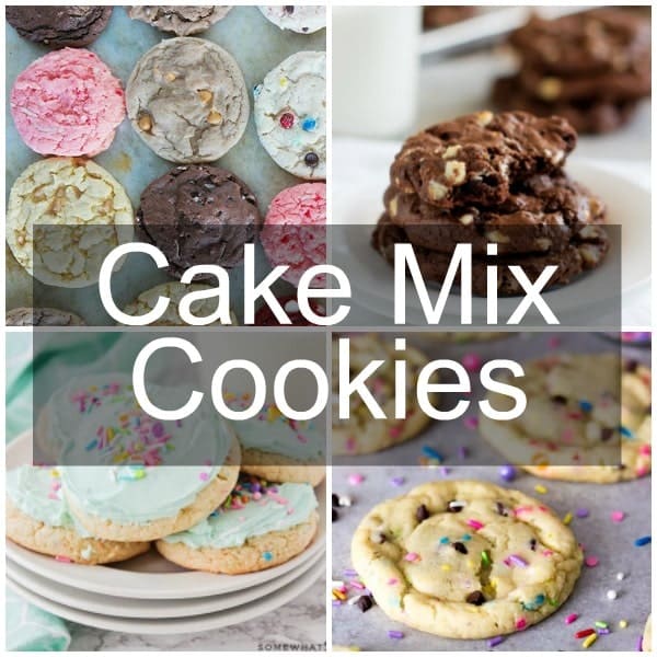A collage of cake mix cookies - funfetti, chocolate, frosted, and multi-flavor.