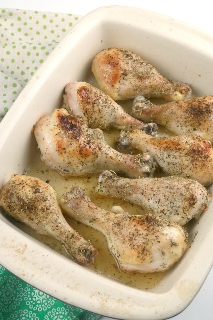 A pan of baked italian chicken 