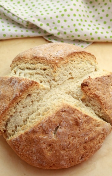 A loaf of freshly baked Irish soda bread - golden brown and delicious.