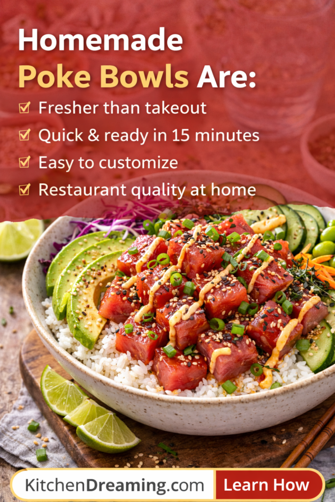 Easy Ahi Poke Bowl Recipe (Hawaiian Style Tuna Bowl) 10 Ahi Poke Bowl Recipe, fresh tuna bowl with rice, avocado, edamame, cabbage, and sesame topping.