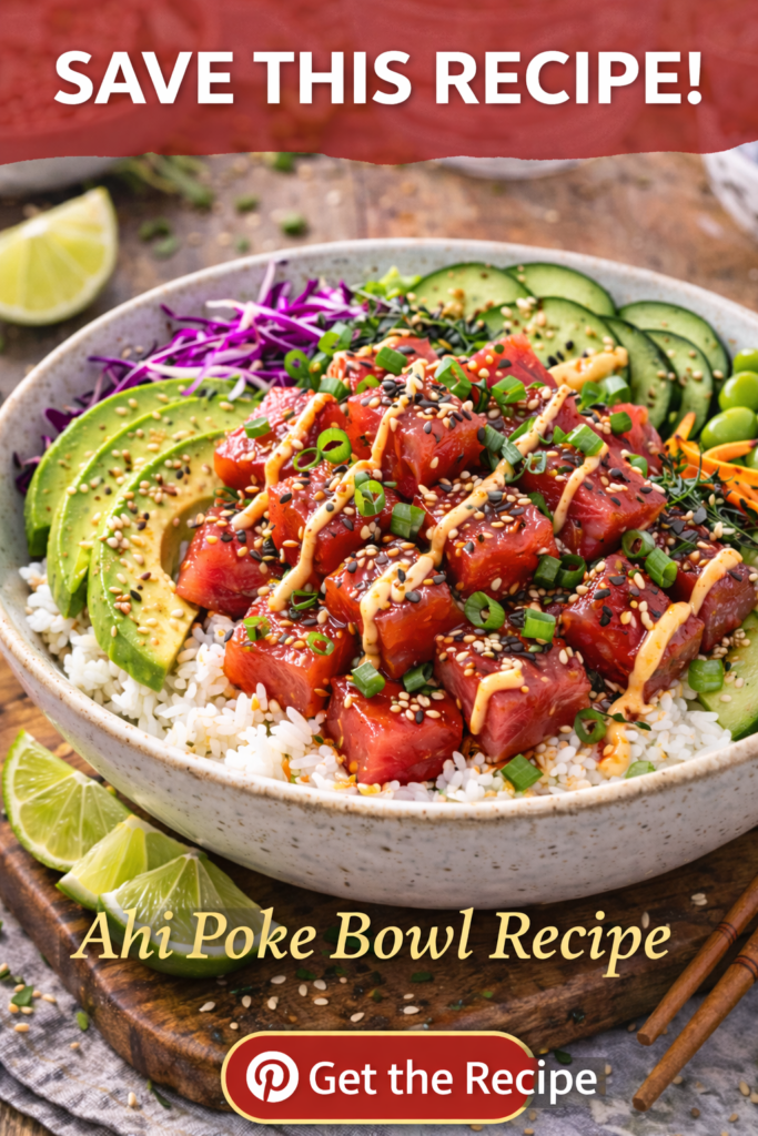 Easy Ahi Poke Bowl Recipe (Hawaiian Style Tuna Bowl) 13 Ahi Poke Bowl Recipe, tuna poke bowl with rice, avocado, cucumber, sesame seeds, and spicy mayo drizzle.