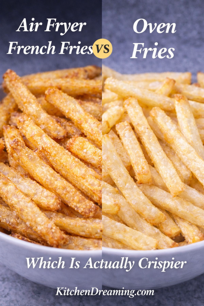 Air Fryer French Fries (No Fail - Crispy Every Time) 11 Side by side comparison of air fryer french fries and oven fries showing texture differences.