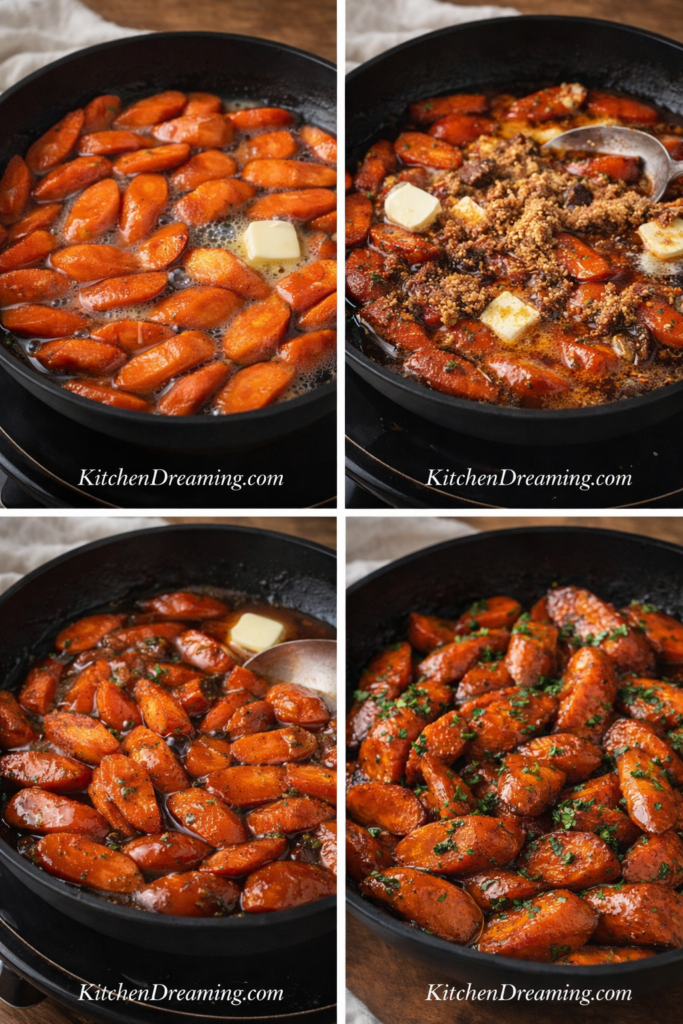 Glazed Carrots Recipe Stovetop Easy 20 Minute Method 2 glazed carrots recipe stovetop four step process collage in a skillet
