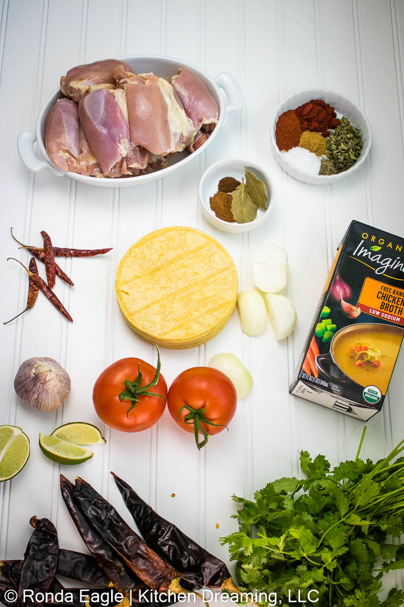 An image of the ingredients for chicken birria tacos.