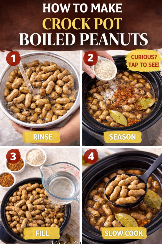 Crock Pot Boiled Peanuts (Easy Slow Cooker Recipe) 9 tep by step process for crock pot boiled peanuts in a slow cooker.
