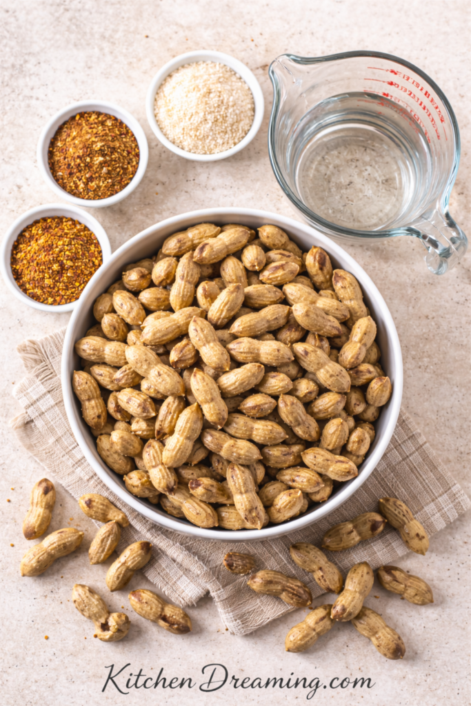 Crock Pot Boiled Peanuts (Easy Slow Cooker Recipe) 2 Ingredients for crock pot boiled peanuts including raw peanuts, salt, and seasoning.