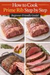 Step by step photos showing how to season, roast, and slice a prime rib roast.