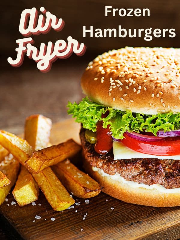A pin image of a hamburger and French fries.