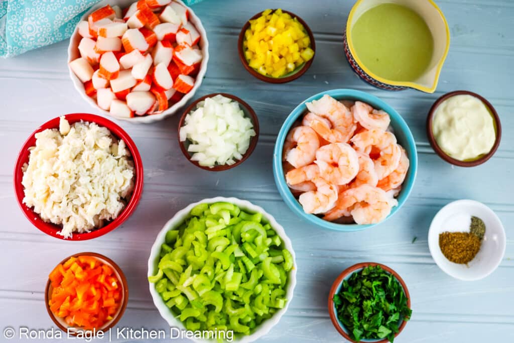 The ingredients for our seafood salad recipe.