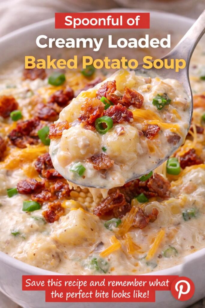 Collage of leftover creamy loaded baked potato soup repurposed as a loaded baked potato topping, cheesy casserole, and creamy pasta sauce.