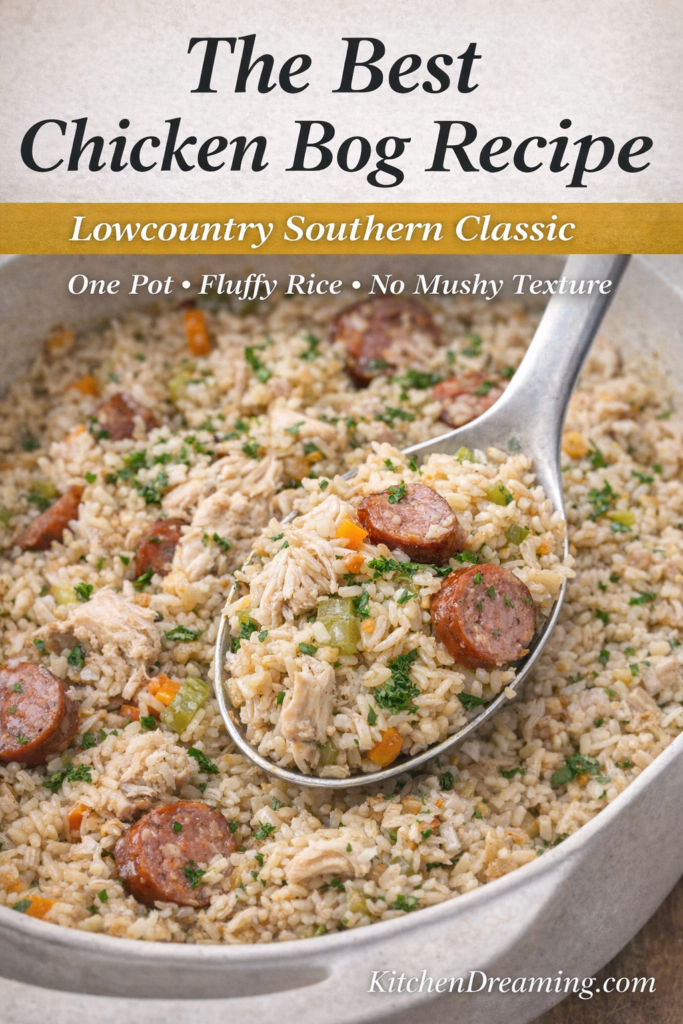 Chicken Bog Recipe (Lowcountry Chicken Pilau) One-Pot Southern Chicken and Rice 8 The best chicken bog recipe in a pot with long grain rice, shredded chicken, smoked sausage, vegetables, and parsley.