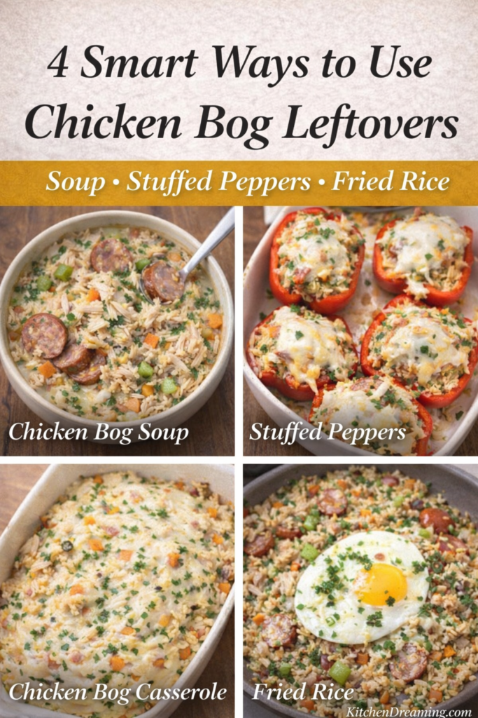 Chicken Bog Recipe (Lowcountry Chicken Pilau) One-Pot Southern Chicken and Rice 12 Chicken bog leftovers repurposed into soup, stuffed peppers, casserole, and fried rice with chicken bog and chicken pilau flavors.
