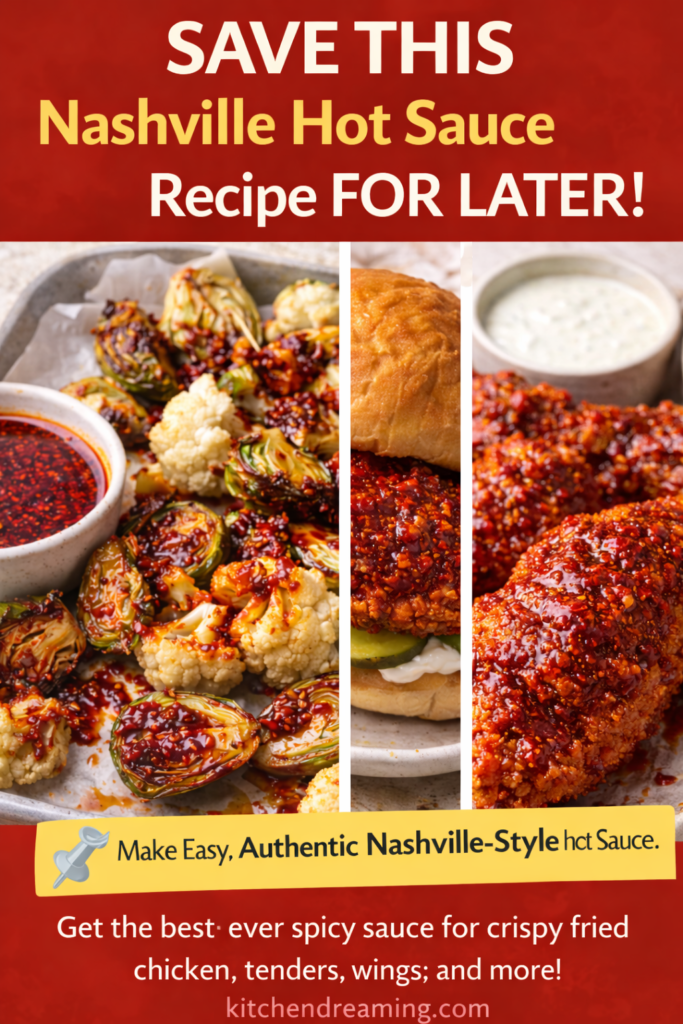 Nashville Hot Sauce Recipe (Authentic & Easy Homemade Version) 13 Nashville hot sauce recipe, leftovers collage with roasted veggies, sandwich, and wings.