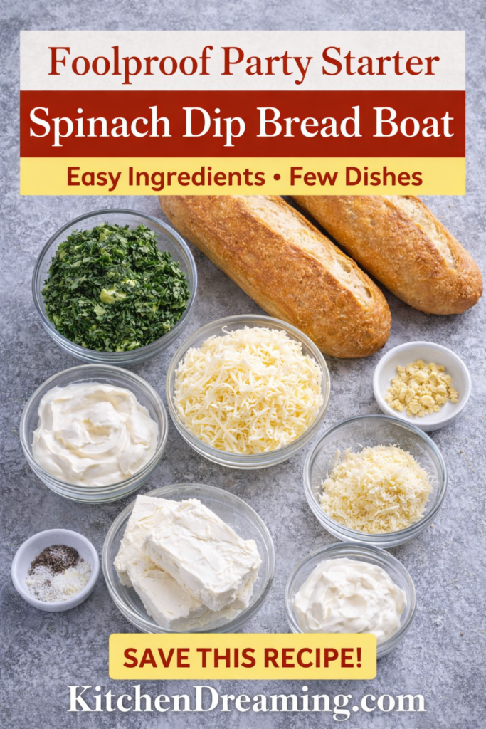 Spinach Dip Bread Boat Recipe for Easy Party Appetizers 10 Spinach Dip Bread Boat recipe with simple ingredients and easy prep.