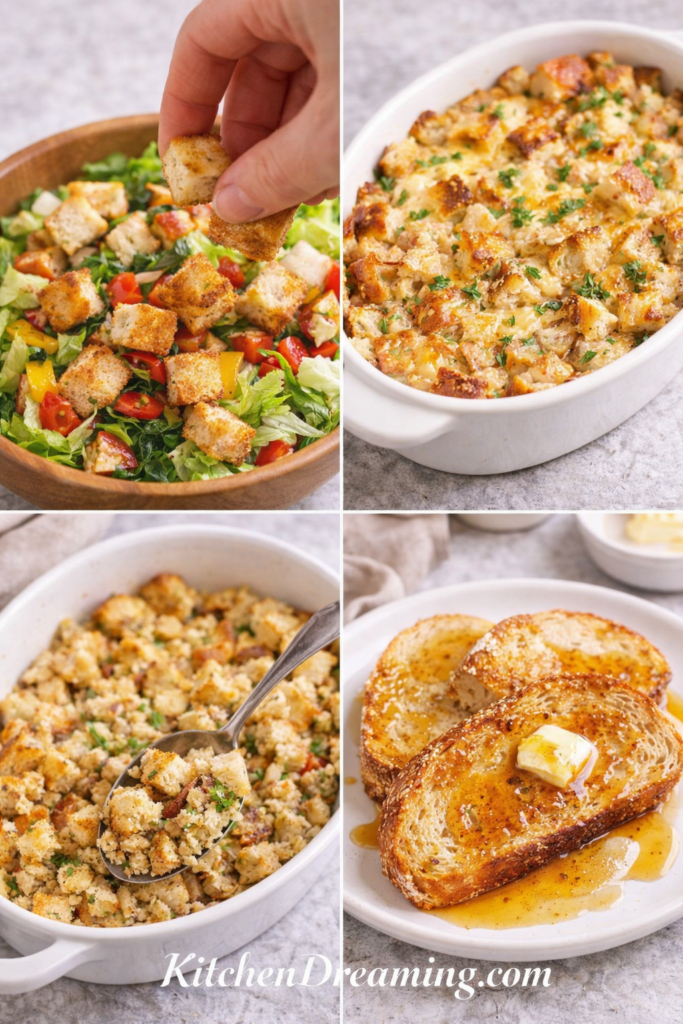 No Knead Oatmeal Bread (Easy Overnight Dutch Oven Recipe) 5 No knead oatmeal bread, leftovers turned into croutons stuffing bread pudding and French toast.