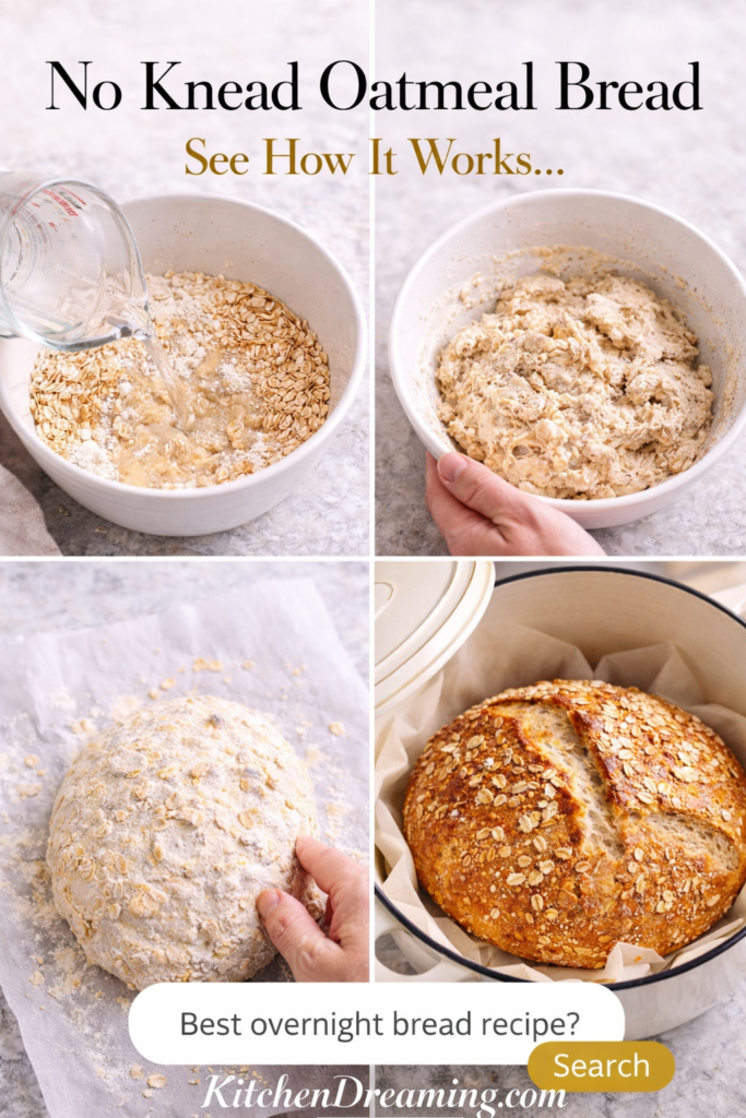 No Knead Oatmeal Bread (Easy Overnight Dutch Oven Recipe) 10 No knead oatmeal bread step by step overnight baking process.