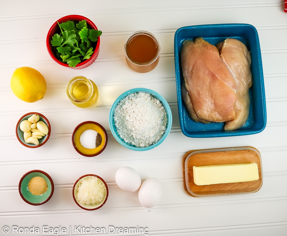 The ingredients for lemon Chicken piccata. 
