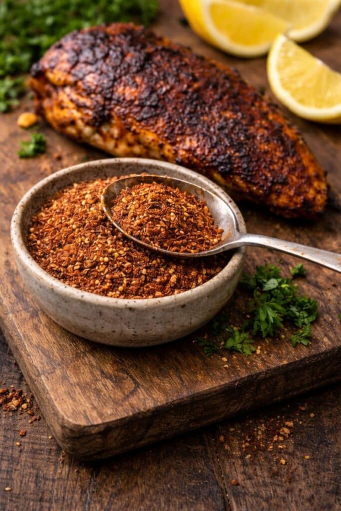 Homemade blackening seasoning used on fish, chicken, and shrimp for bold Cajun flavor.