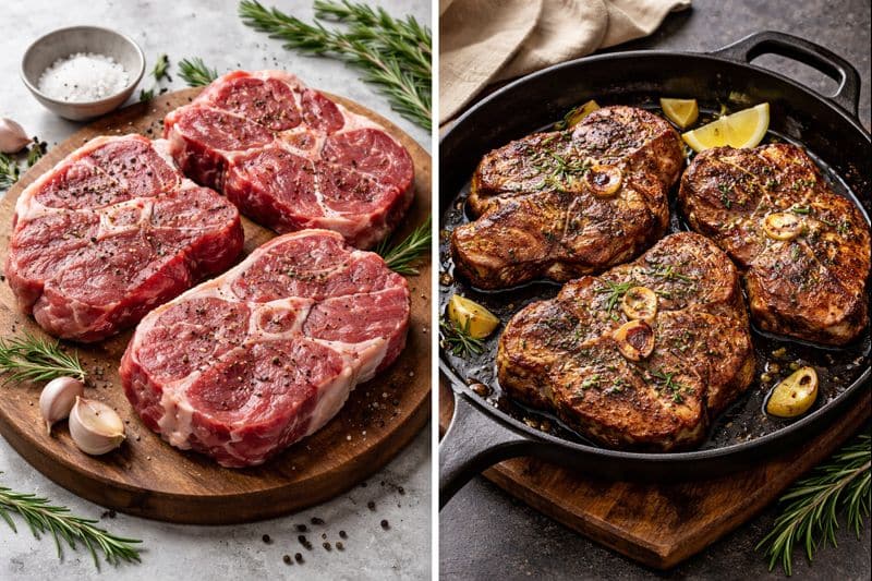 How to Cook Lamb Chops Perfectly Every Time 9 Cooked lamb chops on a plate seasoned with rosemary and black pepper, showing proper doneness and seared exterior.