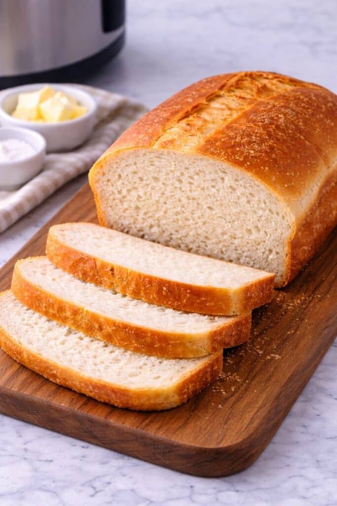 Bread machine Cuban bread baked in a bread machine pan, showing a golden crust and a single slash on top.