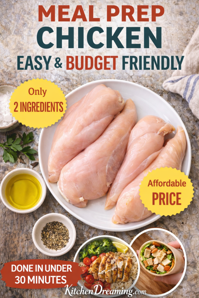Chicken Meal Prep for the Week: One Simple Method, Endless Meals 10 Raw and cooked chicken shown for chicken meal prep for the week with easy seasoning.