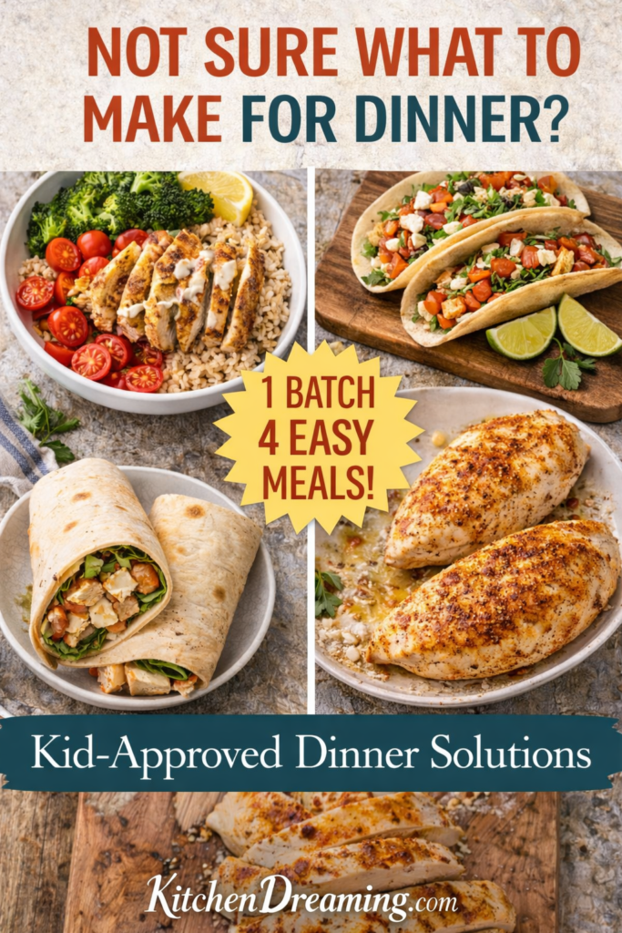 Chicken Meal Prep for the Week: One Simple Method, Endless Meals 12 Four easy dinner ideas made from chicken meal prep for the week including tacos and bowls.