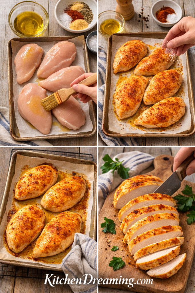 Chicken Meal Prep for the Week: One Simple Method, Endless Meals 3 Step-by-step collage showing how to make chicken meal prep for the week