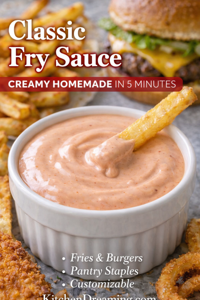 Classic Fry Sauce Recipe – Easy 5-Minute Dipping Sauce 9 Classic fry sauce served with french fries for dipping, in natural light.