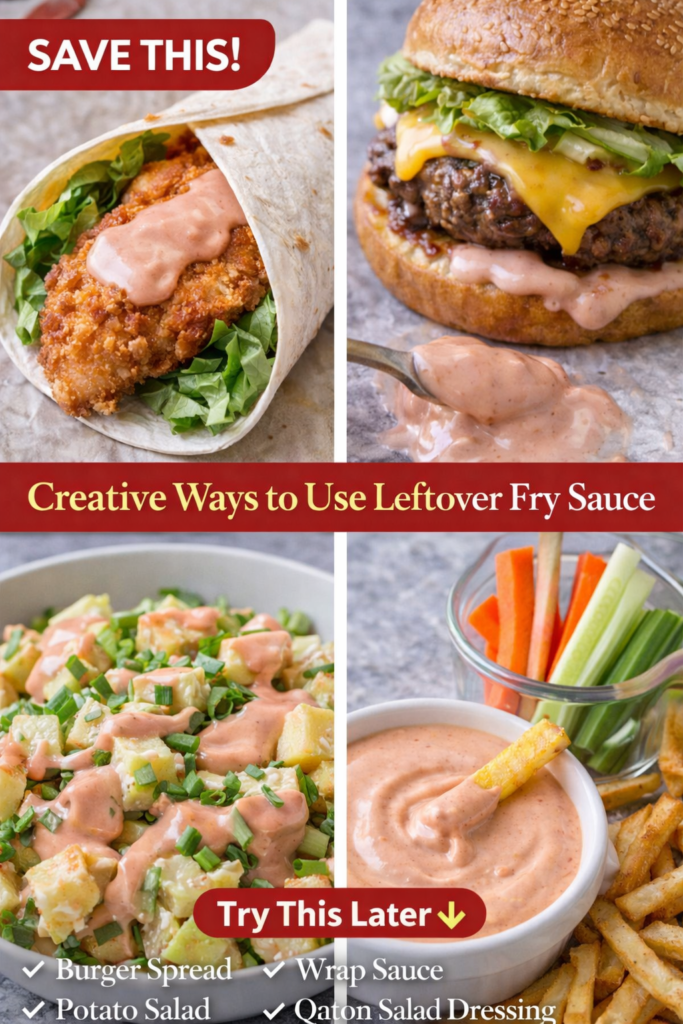 Classic Fry Sauce Recipe – Easy 5-Minute Dipping Sauce 13 Leftover fry sauce used in burgers, wraps, potato salad, and vegetable dip collage.