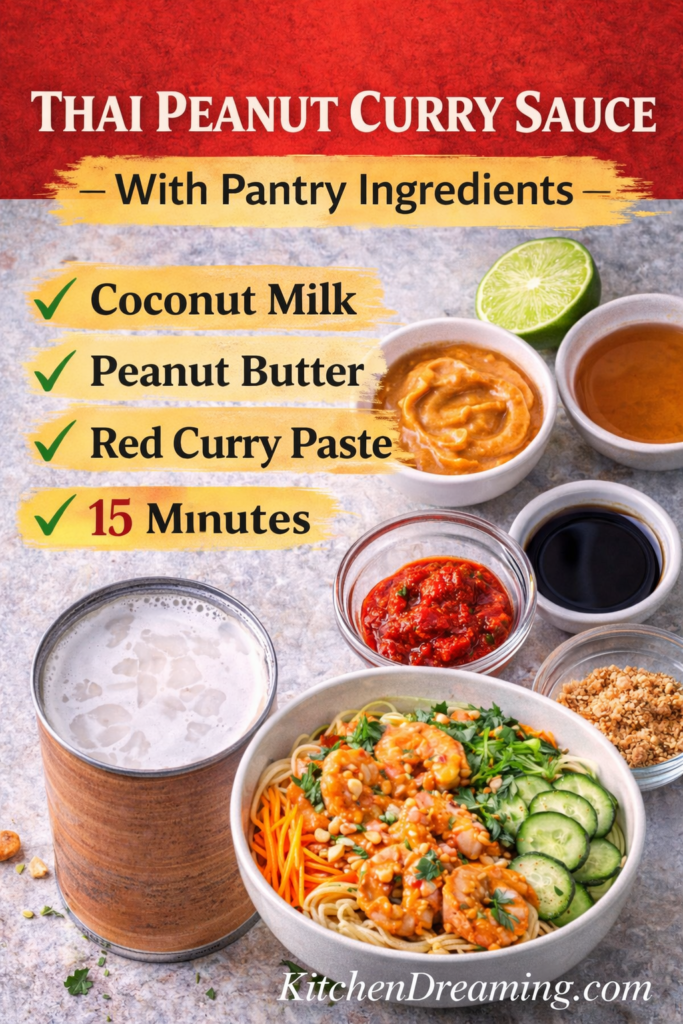 Pra Ram Sauce Recipe (Restaurant-Style Thai Peanut Curry) 12 Fork bite of chicken coated in Pra Ram sauce with rice and broccoli, showing creamy Thai peanut curry sauce.