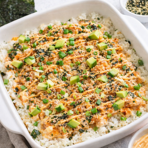 Salmon Sushi Bake Recipe (Easy, Creamy Sushi Bake) 6 Salmon Sushi Bake IMG 1