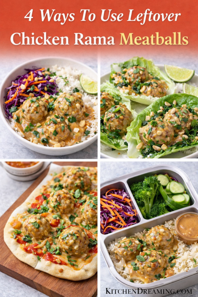 Swimming Rama Chicken Meatballs Better Than Takeout 12 Four ways to repurpose leftover swimming rama chicken meatballs into rice bowls, lettuce wraps, pizza, and lunchbox meals with Thai peanut sauce.