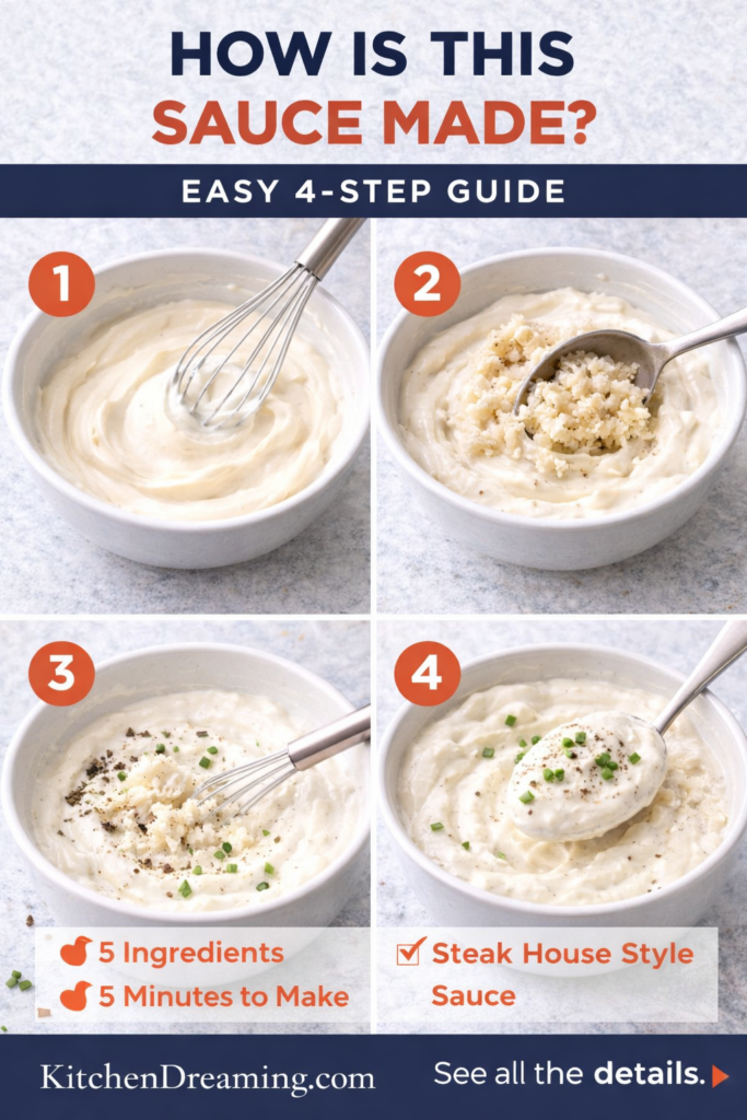 Creamy Horseradish Sauce 11 Step-by-step collage showing horseradish sauce being mixed and finished with chives.