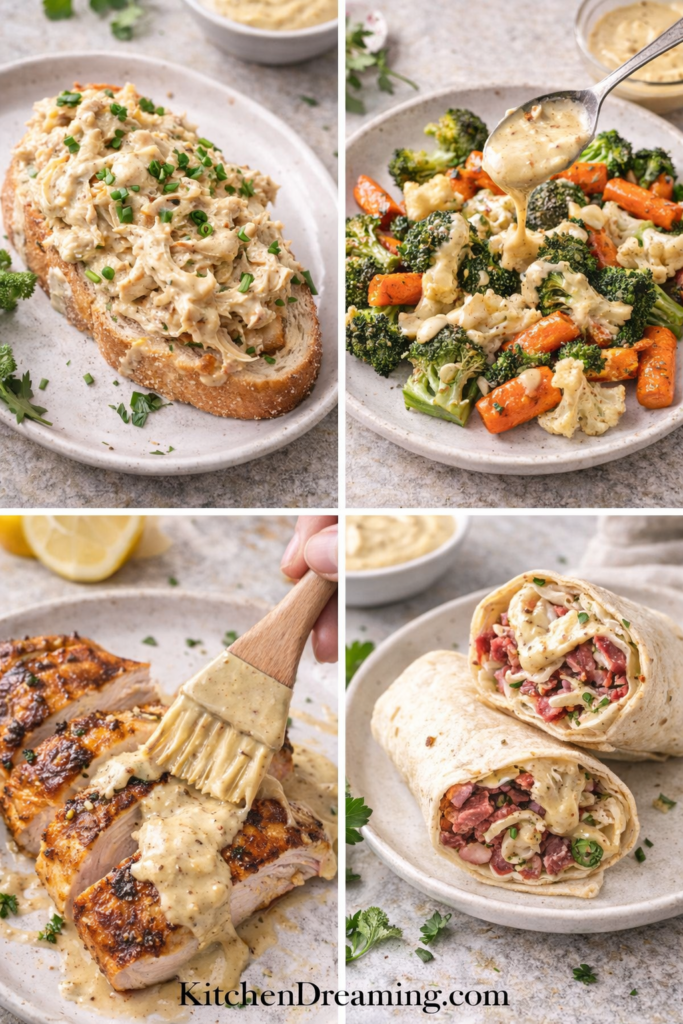 Creamy Mustard Sauce (Sweet Dijon Dipping Sauce) 5 Creamy Mustard Sauce leftovers repurposed for chicken salad, roasted veggies, meat, and wraps.