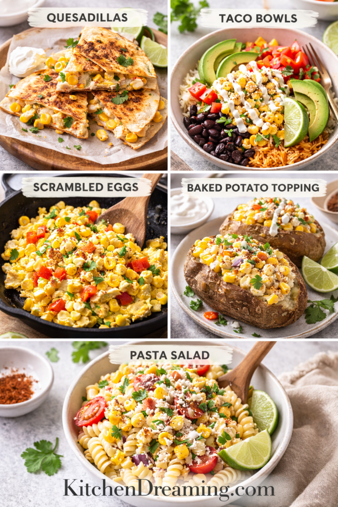 Authentic Esquites (Mexican Street Corn in a Cup) 5 Esquites leftovers repurposed into quesadillas, bowls, eggs, potatoes, and pasta.