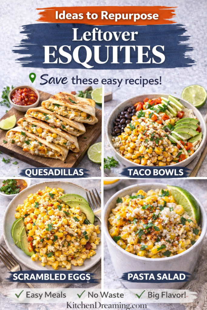 Authentic Esquites (Mexican Street Corn in a Cup) 13 Esquites leftovers repurposed into quesadillas, bowls, eggs, potatoes, and pasta.