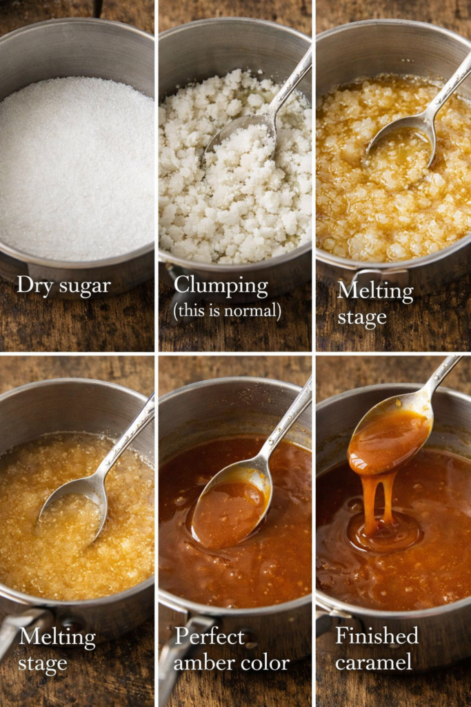 How to Make Homemade Caramel Sauce (Easy Foolproof Recipe) 2 How to make homemade caramel stages from dry sugar to finished caramel sauce.