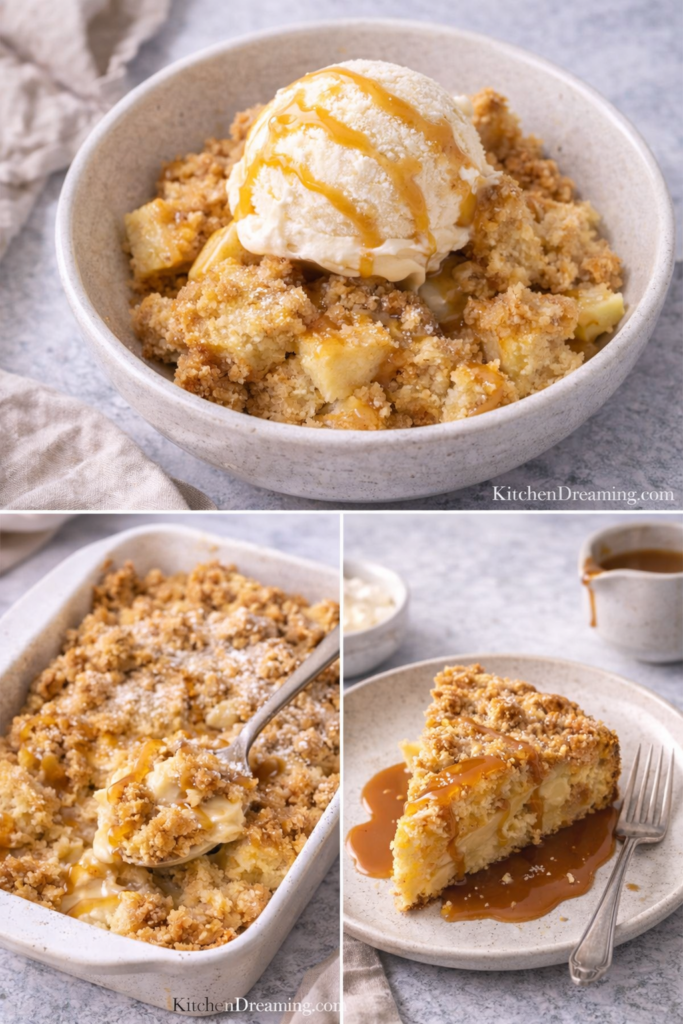 Irish Apple Cake Recipe with Crumble Topping (Traditional Family Favorite) 5 Leftover irish apple cake recipe repurposed into bread pudding and caramel dessert.