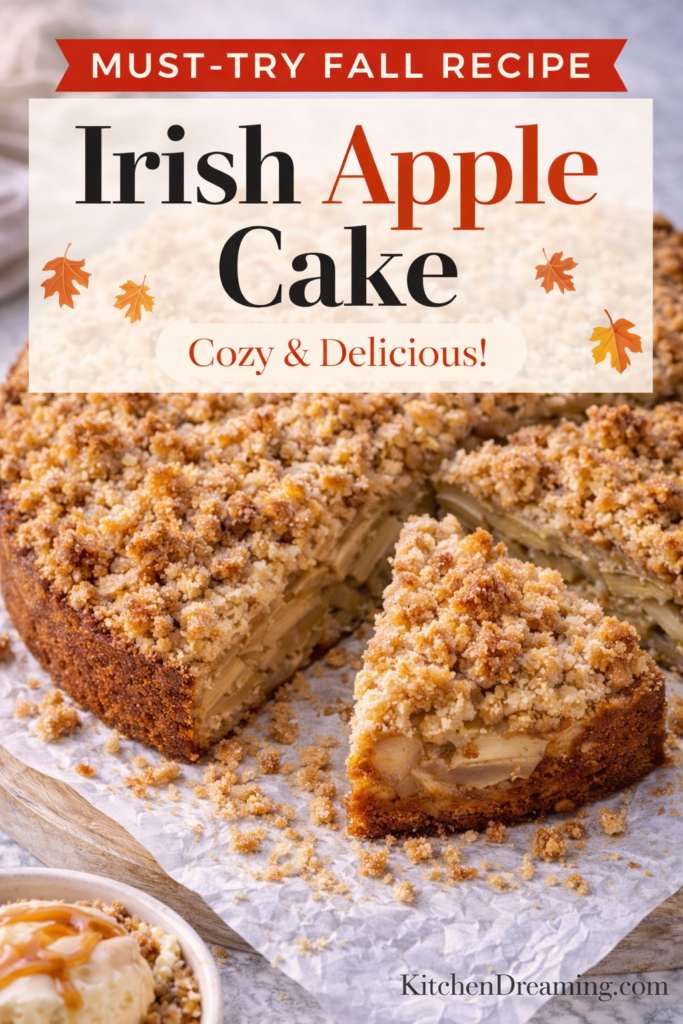 Irish Apple Cake Recipe with Crumble Topping (Traditional Family Favorite) 9 Traditional irish apple cake recipe with crumble topping and sliced apples visible.