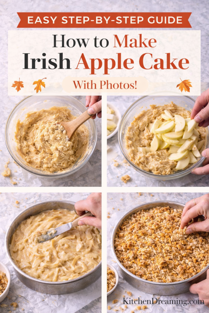 Irish Apple Cake Recipe with Crumble Topping (Traditional Family Favorite) 11 Step by step process for making an irish apple cake recipe with crumble topping.