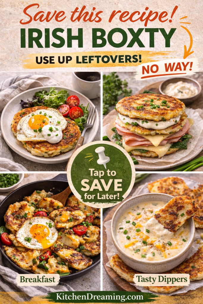Irish Boxty Recipe – Traditional Irish Potato Pancakes 13 Irish boxty recipe leftovers pin: boxty with eggs, boxty sandwich, skillet hash, and boxty dippers.