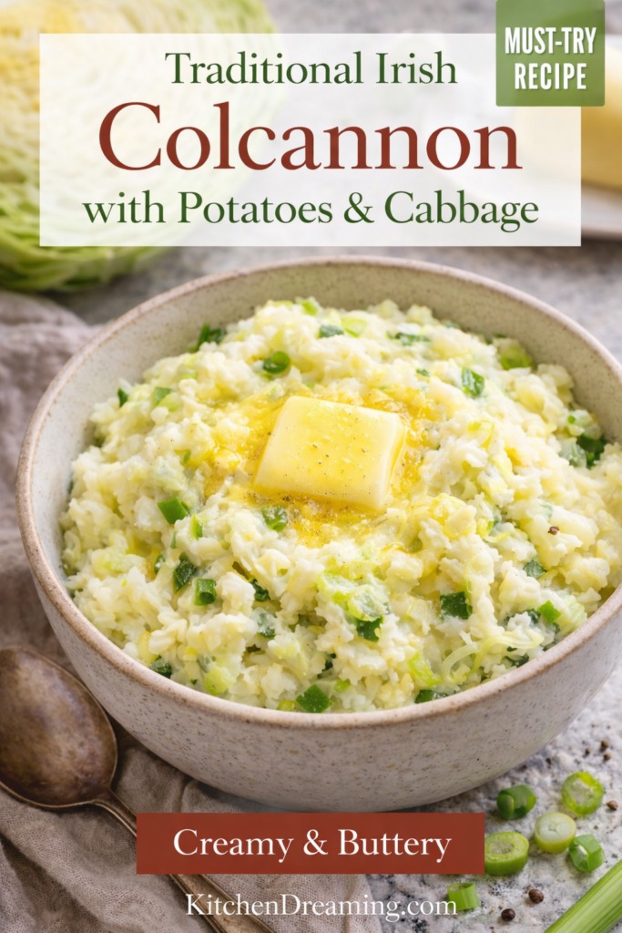 Traditional Irish Colcannon Recipe with Cabbage and Yukon Gold Potatoes 9 Traditional Irish colcannon recipe with potatoes and cabbage, topped with butter and scallions.