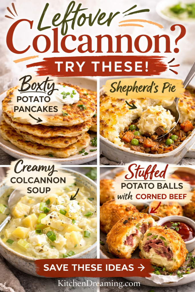 Traditional Irish Colcannon Recipe with Cabbage and Yukon Gold Potatoes 13 Traditional Irish colcannon recipe leftovers repurposed into boxty pancakes, shepherd’s pie, soup, and corned beef stuffed potato balls.