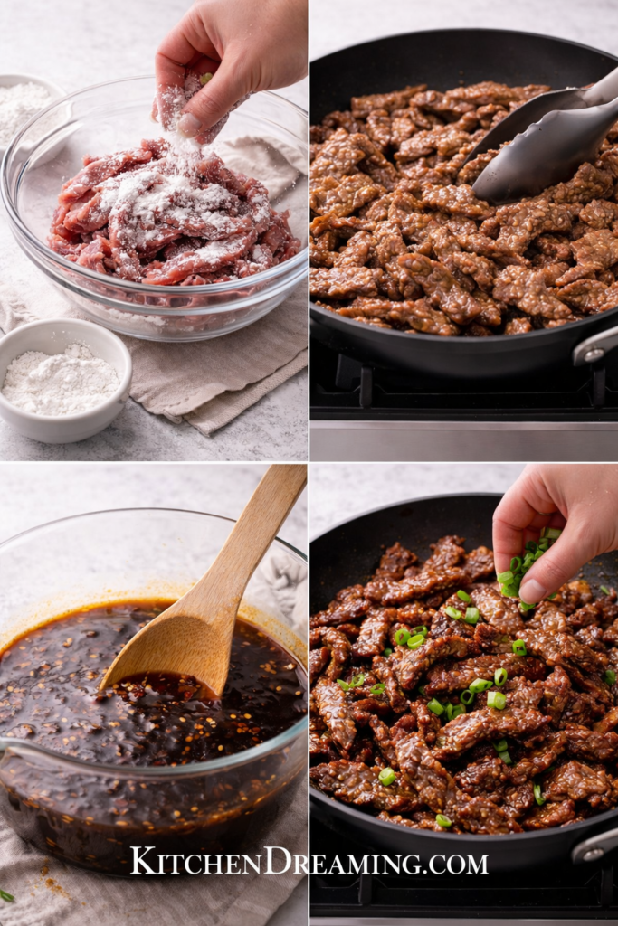 Mongolian Beef with Homemade Teriyaki Sauce (Easy Better Than Takeout) 3 steps for making mongolian beef with homemade teriyaki sauce in a skillet.