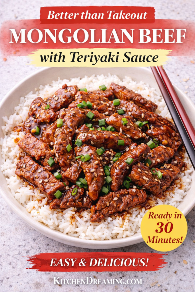 Mongolian Beef with Homemade Teriyaki Sauce (Easy Better Than Takeout) 12 mongolian beef with homemade teriyaki sauce served with rice and vegetables.