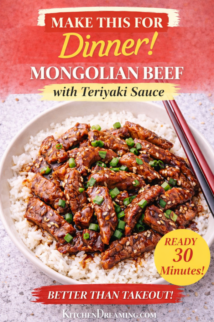 Mongolian Beef with Homemade Teriyaki Sauce (Easy Better Than Takeout) 13 mongolian beef with homemade teriyaki sauce held with chopsticks over rice.