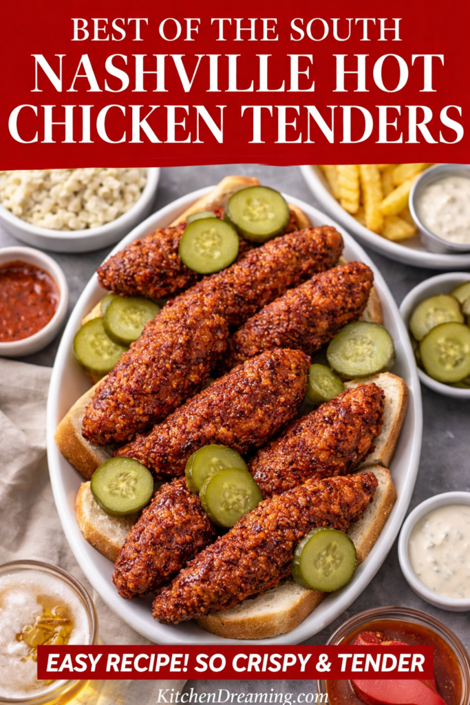 Nashville Hot Chicken Tenders Recipe (Crispy, Spicy & Better Than Takeout) 9 Nashville hot chicken tenders crispy spicy fried chicken with pickles.