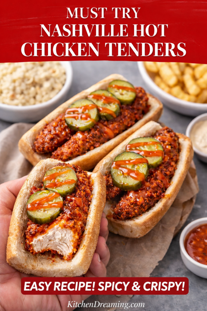 Nashville Hot Chicken Tenders Recipe (Crispy, Spicy & Better Than Takeout) 11 Nashville hot chicken tenders spicy crispy chicken with pickles.
