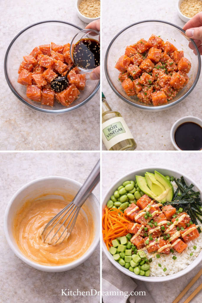Salmon Sushi Bowl Recipe (Fresh Sushi Grade Salmon Bowl) 3 How to make salmon sushi bowl step by step with rice, salmon, and toppings.