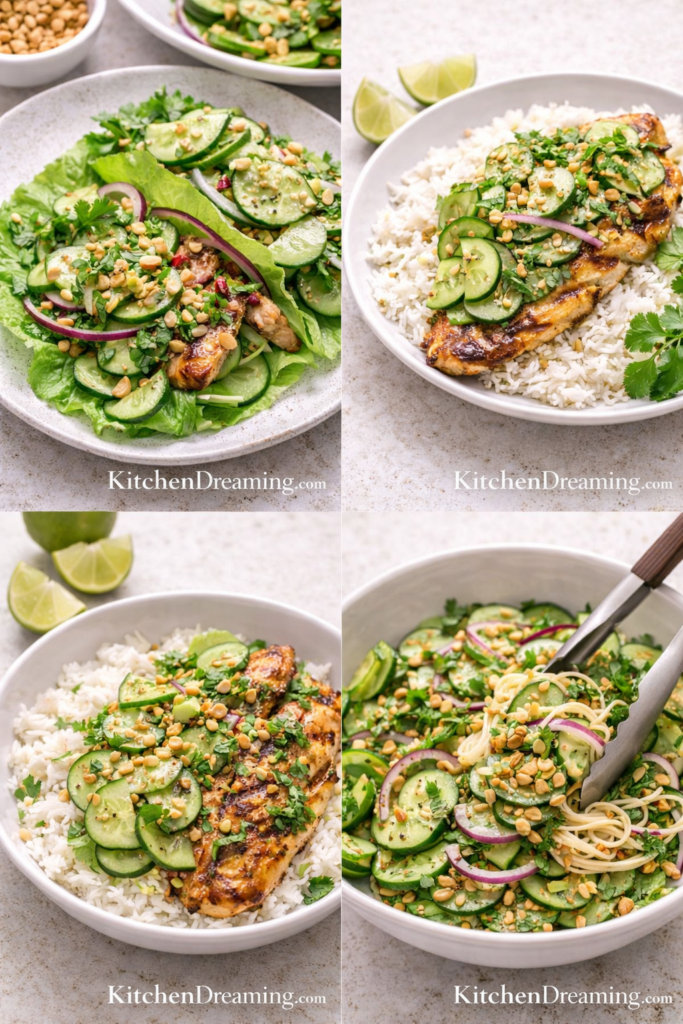 Thai Cucumber Salad Recipe (Easy, Sweet, Tangy & Refreshing) 5 Thai cucumber salad repurposed in lettuce wraps, rice bowls, and noodle bowls.